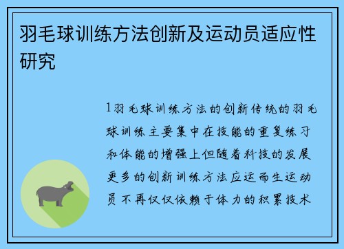 羽毛球训练方法创新及运动员适应性研究