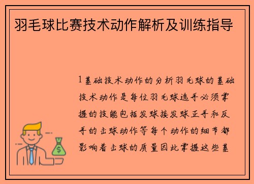 羽毛球比赛技术动作解析及训练指导