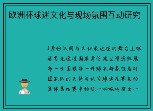 欧洲杯球迷文化与现场氛围互动研究